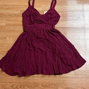 Burgundy Sleeveless Mini Sundress with Sweetheart Neckline